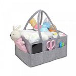 Baby Nappy Caddy - Nursery Storage Bin and Car Organizer for Diapers and Baby Wipes - Grey