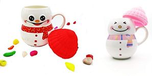 The Click India Ceramic Snowman Mug/Cup with Silicon Lid Cover Christmas Gifts for Kids Childrens Girls Coffee Mug/Cup-2 Piece 320 ml ( Red & Pink )