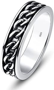 Yaresul 6mm Wedding Band for Men Retro Men's Chain Link Ring 925 Sterling Silver Vintage Rings Chain Design Anniversary Rings for Birthday Gift to Father Brother Son Boyfriend Husband Size 11