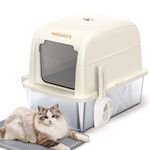 Meowant Stainless Steel Cat Litter Box, Extra Large 3-in-1 Enclosed/Open Top Metal Litter Box with Lid, Odorless Cat Litter Pan with High Sides for Big Cats, Non-Sticky, Anti-Leakage, Easy Cleaning