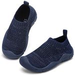 STQ Baby Shoes Wide Toe Boys Sneakers Slip on Sock Shoes Toddler Navy Blue Size Toddler 4