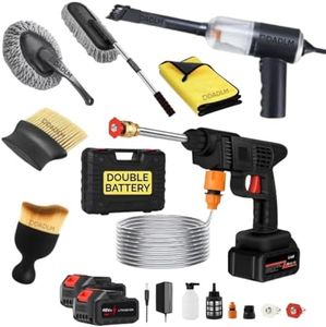 DADLM® 7 Item Cordless Car Accessories Combo Pressure Washer Gun (Double Battery) | Long Handle/Small Car Duster | Car Shaped Cleaning Cloth|Scratch & Lint Free, Pollen Removing