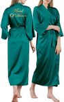 owiter LONG Satin Robe for women Bride and Bridesmaid Dressing robe for Wedding Party 6052, Dark Green Maid of Honor, One Size