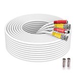 WildHD 200ft All-in-One Siamese BNC Video and Power Security Camera Cable BNC Extension Wire Cord with 2 Female Connetors for All HD CCTV DVR Surveillance System (200ft Cable, White)