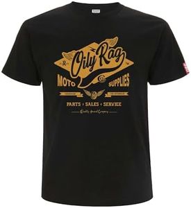 Oily Rag HQ Men's T-Shirt Top Tee - Black with Orange Print Black Label Collection - British Vintage Biker Motorbike Enthusiast Gift, Black, XXL