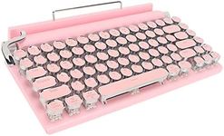 Retro Typewriter Keyboard, Bluetooth or Wired Mechanical Keyboard with Tablet Stand, Punk Round 83 Keys, 2022 Upgraded Electric Typewriter Keyboard for Windows IOS Android(Pink)