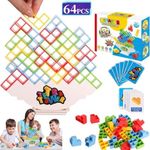 64 Pcs Tetra Tower Game Balance Stacking Block Party Game，Kids & Adults Balance Stacking Toys Perfect for Family Games, Parties, Travel