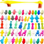 Rcanedny 56 Pieces Slingshot Animals Finger Toys Funny Stretchable Flick Rubber Animals Slingshots Flying Novelty Finger Stretchy Game for Flying Games and Party Favors