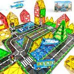 Magnetic Tiles Road Set with Car Magnet Building Tiles Toys for Kids Ages 3-5 4-8 5-7 Magnetic Blocks Expansion Pack STEM Construction Toys Gifts for 3 Year Old Boys Girls Toddlers Christmas Birthday