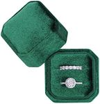 BLUTETE Square Octagon Ring Box 2 Slots Wedding Engagement Ring Set Keepsake Box Bridal Photo Gift Box (Dark Emerald)