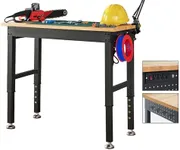 Albott Adjustable Workbench 28.7-38.6" Height, Rubber Wood Top Heavy Duty Workbench with Power Outlets & Hooks, 2000 LB Capacity Workbench for Garage, Workshop, Home & Office