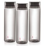 CELLO H2O Round Unbreakable Plastic Water Bottle | Lid is sealed by a silicone ring | Leak proof & break-proof |Best Usage for Office/School/College/Gym/Picnic/Home/Fridge | 1 Liter | Black, Set of 3