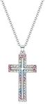 VEEHOO Girls Cross Necklace Baptism Gifts,Shiny Colorful Religious Christening Cross Necklace First Communion Gifts for Girls, Zinc, Rhinestone