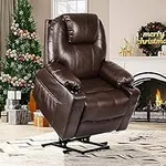 YITAHOME Power Lift Recliner Chair for Elderly, Lift Chair with Heat and Massage, Faux Leather Recliner Chair with 2 Cup Holders, Side Pockets & Remote Control for Living Room (Brown)