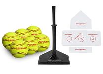 PowerNet Softball T-Ball Coaching Bundle | 8 Piece Tee-Ball Set Includes Soft Core Softballs, Adjustable Tee, Throw Down Bases to Coach