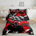 Car Bedding Set For Boys Cool Racing Sports Car Comforter Cover for Kids Children Extreme Sports Theme Comforter Modern Red Automobile Duvet Set Room Decor 1 Comforter With 1 Pillow Case Twin Size