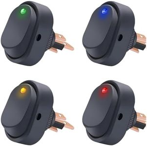 EZONEDEAL 4Pcs LED Lighted Rocker Switch Toggle 12V 30A SPST 3 Pin On-Off 4 Colour Round Dot Switch for Automotive Car, Boat, Marine