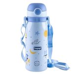 Hopop Insulated Stainless Steel Water Bottle for Kids | Double Walled Vacuum Insulated Steel | Thermosteel Hot and Cold Sipper Bottle with Carry Handle | Thermos Flask Kids Water bottle | 450ml | Blue