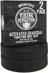 Viking Revolution Skin Cleaning Agent Activated Charcoal Soap for Men w/Dead Sea Mud, Body and Face, Cleanser,Cleansing Blackheads - Peppermint & Eucalyptus Scent 1 Fl Oz (Pack of 2)