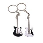 Music Instrument Guitar Keychain Gift Bass Guitar Key Chain for Music Lover White Black Guitar Pick Key Ring for Car Backpack Pack of 2