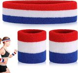 2 Pieces Striped Sweatband, Sweatband Set Sports Headband Wristband Set, Fitness Arm Sweatband, Sweatbands For Athletic Men And Women (1 Headband + 2 Wristbands)