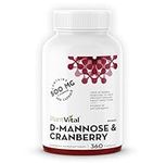 Plantvital D-Mannose Capsules, 1000mg (per 2 capsules) Cranberry Pills for Womens' UTI Treatment - D-Mannose for Bladder Support - Cranberry Supplement - 6 Months Supply -360 Capsules