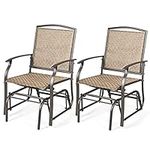 COSTWAY Set of 2 Garden Glider Rocking Chairs, Outdoor Gliding Swing Chairs with Armrests, 2PCS Metal Frame Patio Rocker Seats Deck Chair for Balcony, Porch, Backyard and Poolside