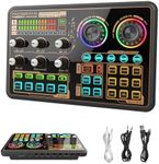 Sound Effects Board, Hosabely Audio Interface with Voice Changer and LED Lights, Live Sound Board for PC Phone Microphone, Audio Mixer for Karaoke, Streaming, Recording, Gaming