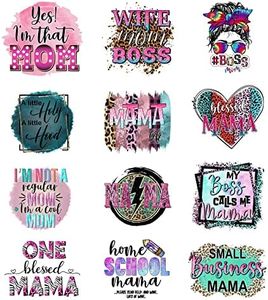 Amazingxy 12Pcs Wife Mom Boss Iron On Decals for Clothing Mama Patches Washable DIY Heat Transfer Stickers T-Shirt Jeans Variety Pack (A-T1)