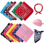 Vinuwu 12 Pack Bandanas, Colourful Paisley Bandana for Women Men, Nylon Bandana Headband, Stylish Hair Scarf Neckerchief Snood Skull Cap, Face Covering, Square Cowboy Bandana 22x22in