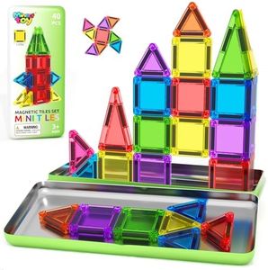 Mini Magnetic Tiles Toddler Travel Essentials Toys with Case Set, Magnetic Building Blocks Kids Games, Montessori Preschool Education Sensory Toys for 3 4 5 Year Old Boys Girls Birthday Gifts