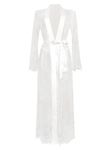 MIZSPISE Lingerie for Women Long Lace Boudoir Outfits Sheer Gown Sexy Kimono Robe Swimsuit Cover Up Exotic V Neck Nightgowns (UK, Alpha, One Size, Regular, Regular, white)