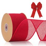 jijAcraft 10m Hessian Ribbon Roll, 6.4cm Natural Rustic Jute Burlap Ribbon Bundle, Linen Ribbon Craft Ribbon Band for DIY Crafts Gift Wrapping Wedding Decoration (Red)