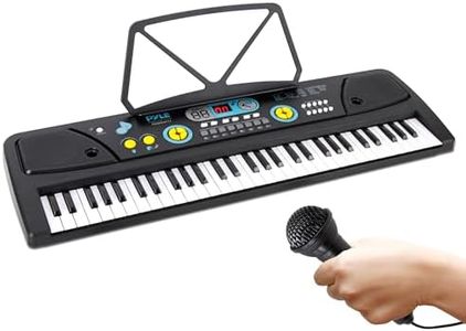 Pyle Portable 61 Key Piano Keyboard, Digital Musical Karaoke - Learning Keyboard for Beginners w/ Drum Pad, Recording, Microphone, Music Sheet Stand, Built-in Speaker, Wired Microphone, Black