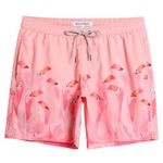 MaaMgic Mens Short Swim Trunks Quick Dry Swimming Shorts Print Bathing Suits with Mesh Lining,Pink Flamingos,Large