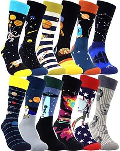 HSELL Mens Funny Pattern Dress Socks Crazy Design Cotton Novelty Gifts for Men, 12 Pairs - Outer Space Assorted, One size,(Cactus082)
