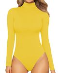 MANGOPOP Women's Mock Turtle Neck Long Sleeve Tops Bodysuit Jumpsuit, 26 Long Sleeve Yellow, Small