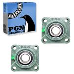 PGN UCF205-16 Pillow Block Bearing - Pack of 2 Square Flange Mounted Pillow Block Bearings - Chrome Steel Bearings with 1" Bore - Self Alignment