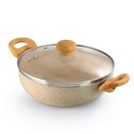 SPRINGWAY - Brand of Happiness | Chef Choice Edition Non-Stick Kadai with Glass Lid (24Cm), Beige