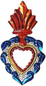 La Casa di Frida Cuore con Specchio C, Artigianato Messicano, da Appendere, 16 x 8,5 cm