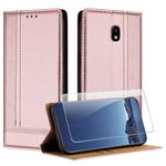 JayModCase Case for Samsung Galaxy J330 / J3 2017 with 1 Pack Screen Protector, PU Leather Flip Magnetic Buckle Wallet Cover with Card Slots Kickstand Compatible with Samsung J3 2017 - Rose Gold