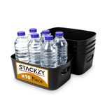 Under Sink Storage Boxes – Strong Storage Baskets with Handles – Home, Kitchen and Bathroom Organiser – Rectangular Multi Use Storage Boxes –– Stackable Pantry Basket – Black, 10pcs – by Stackzy