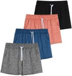 Real Essentials 4 Pack: Girls Active Athletic Performance Dry Fit Short Running Sports Shorts Soccer Tennis Summer Basketball Lounge Casual Sleep Bottoms Gym Workout Kids Dolphin - ST 10,LG (14)