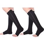 Zip Compression Socks Medical, 2 Pair Toeless Nurse Compression Socks with Zipper Easy on off 15-20 mmHg for Varicose Veins, Edema, Swollen or Sore Legs (black, L/XL)