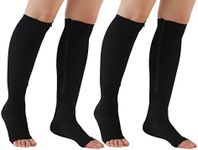 BOCOSO 2 Pairs Medical Zipper Compression Socks 15-20mmHg Open Toe for Women&Men, Knee High Compression Stockings