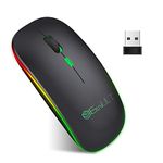 EasyULT LED Wireless Mouse, Rechargeable 2.4GHz with USB Mini Receiver, Ultra Slim Optical Bluetooth Mouse, 1600 dpi Adjustable Silent Mouse, Home&Office for PC/Mac/Laptop(Black)