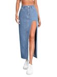 Aahwan Blue Solid High Waist Split Thigh Denim Skirt for Women's & Girl's (282-Blue-L)