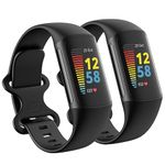 2 Pack Waterproof Bands Compatible with Fitbit Charge 5 / Fitbit Charge 6 Bands for Women Men, Classic Soft Sports Replacement Wristbands for Women Men (Large 7.1''-9.1'', black/black)