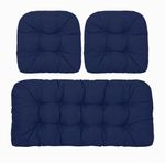 Outdoor Wicker Patio Chairs Cushions, 3 Set of Outdoor Chair Cushions for Patio Furniture, Garden Bench Pad Chair Cushions for Wicker Loveseat,Bench,Porch,Navy Blue