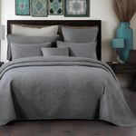 DaDa Bedding Stone Vintage Washed Grey Elegant Floral Bedspread - Matelassé Ash Silver Diamond Pattern Quilted Coverlet Set - Full - 3-Pieces